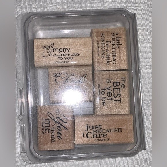 STAMPIN' UP! Best Yet Stamp Set of 6 Rubber Wood Mount Occasion Holiday Greeting - Picture 1 of 5